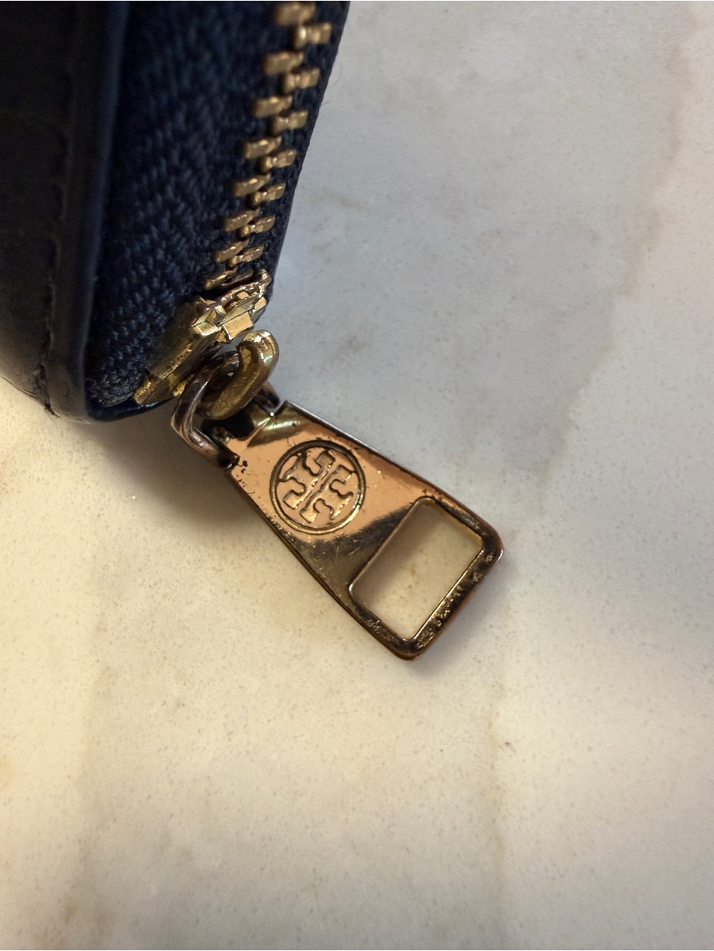 Tory Burch Black Leather Zip-Around Wallet with Gold Logo - Picture 7 of 11
